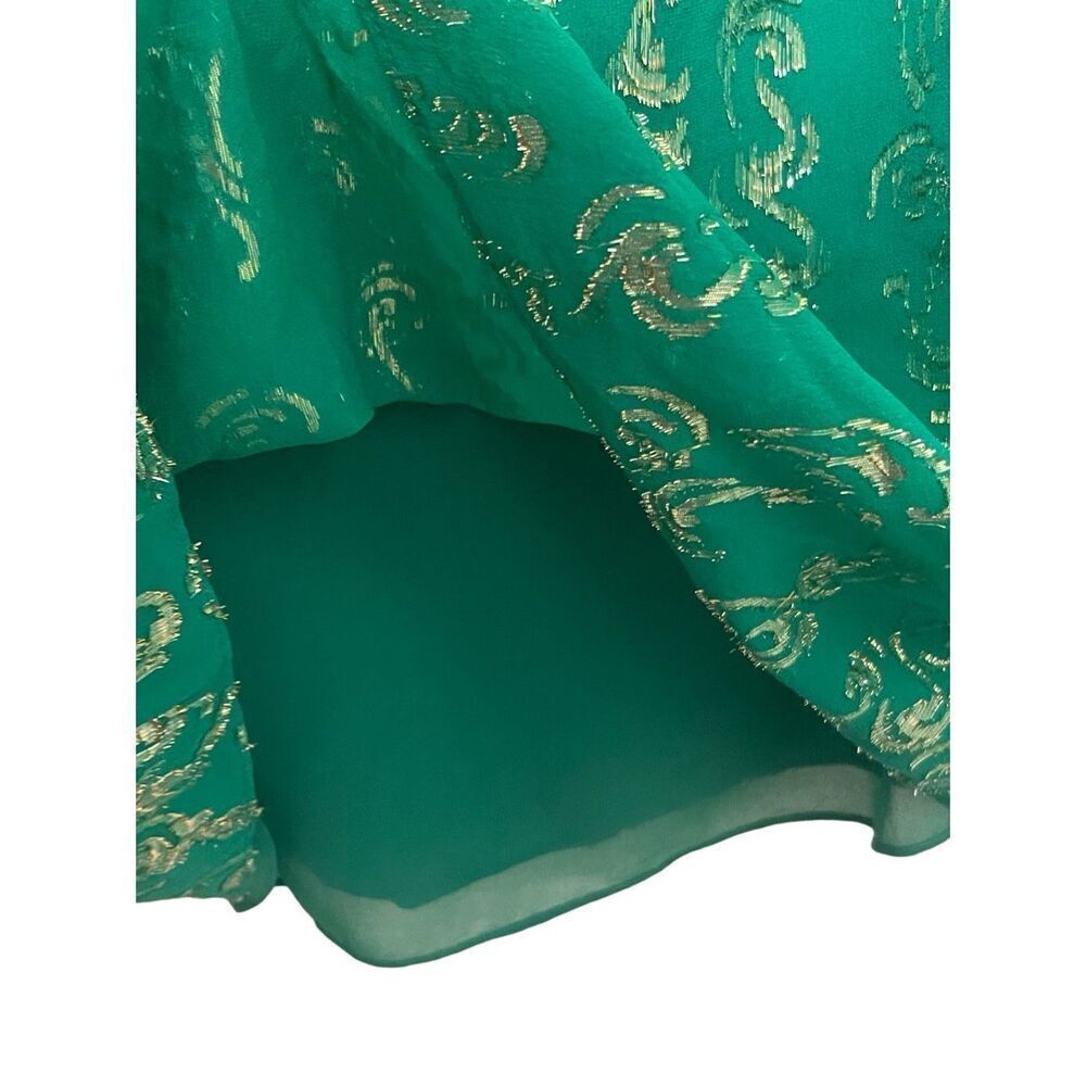 Lilly Pulitzer Miriam Silk Blouse Salty Waves Emerald Green Gold Metallic Size M - Picture 5 of 7